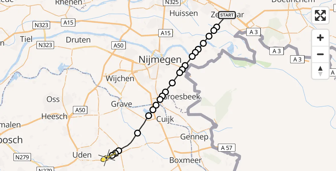 Routekaart van de vlucht: Lifeliner 3 naar Vliegbasis Volkel