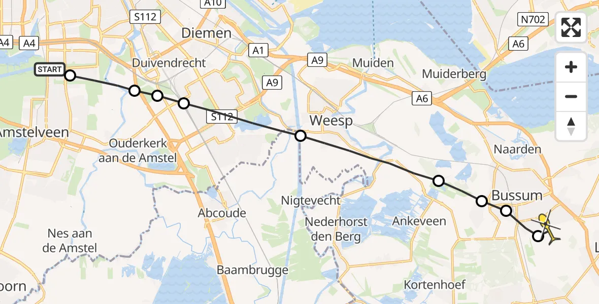 Routekaart van de vlucht: Lifeliner 1 naar Hilversum