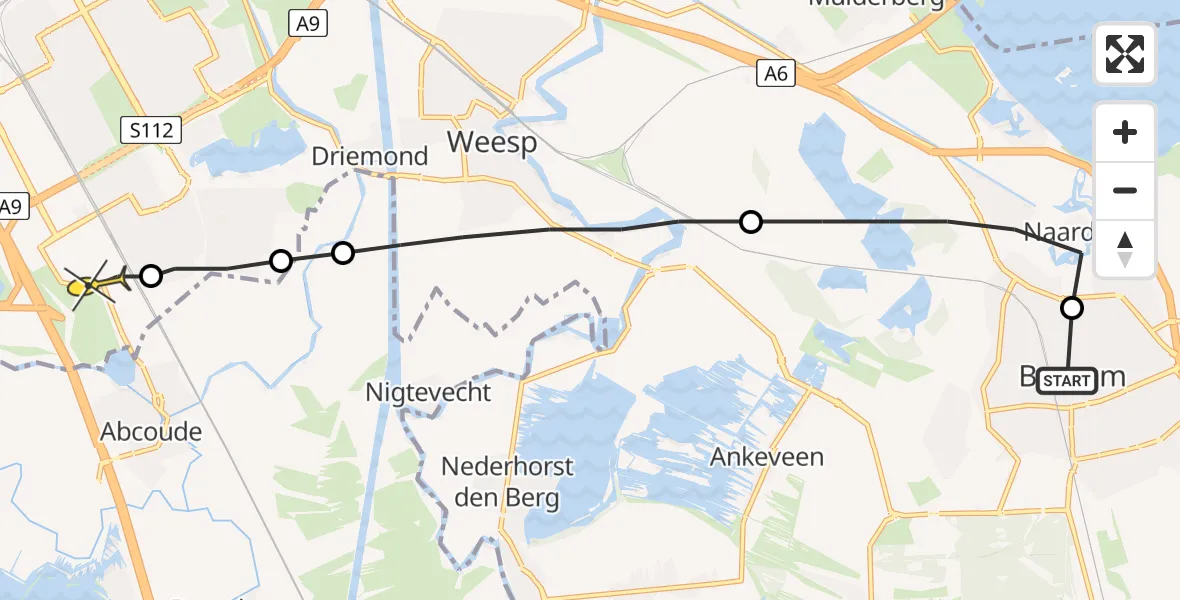 Routekaart van de vlucht: Lifeliner 1 naar Academisch Medisch Centrum (AMC)