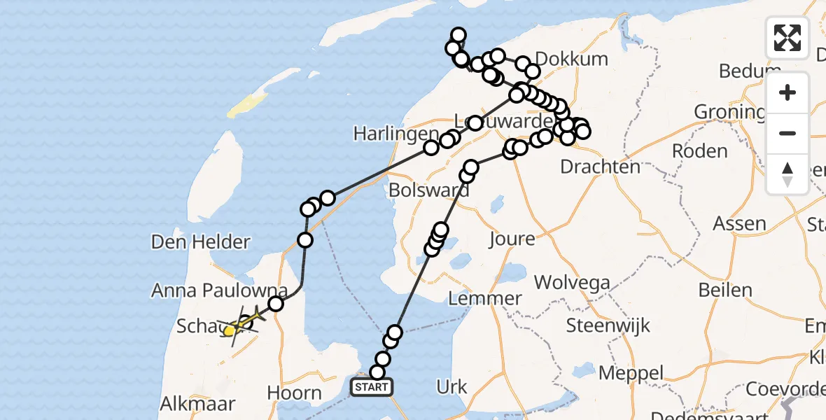 Routekaart van de vlucht: Politieheli naar Kolhorn