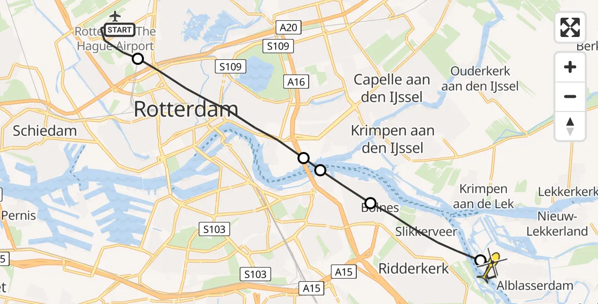 Routekaart van de vlucht: Lifeliner 2 naar Alblasserdam