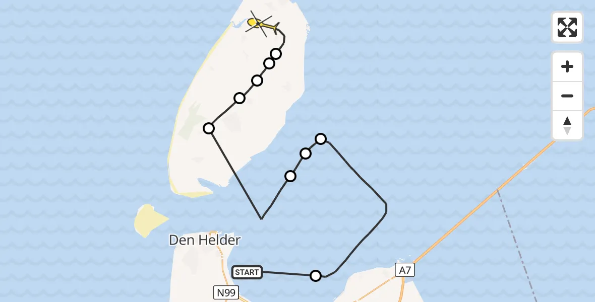 Routekaart van de vlucht: Politiehelikopter naar De Cocksdorp