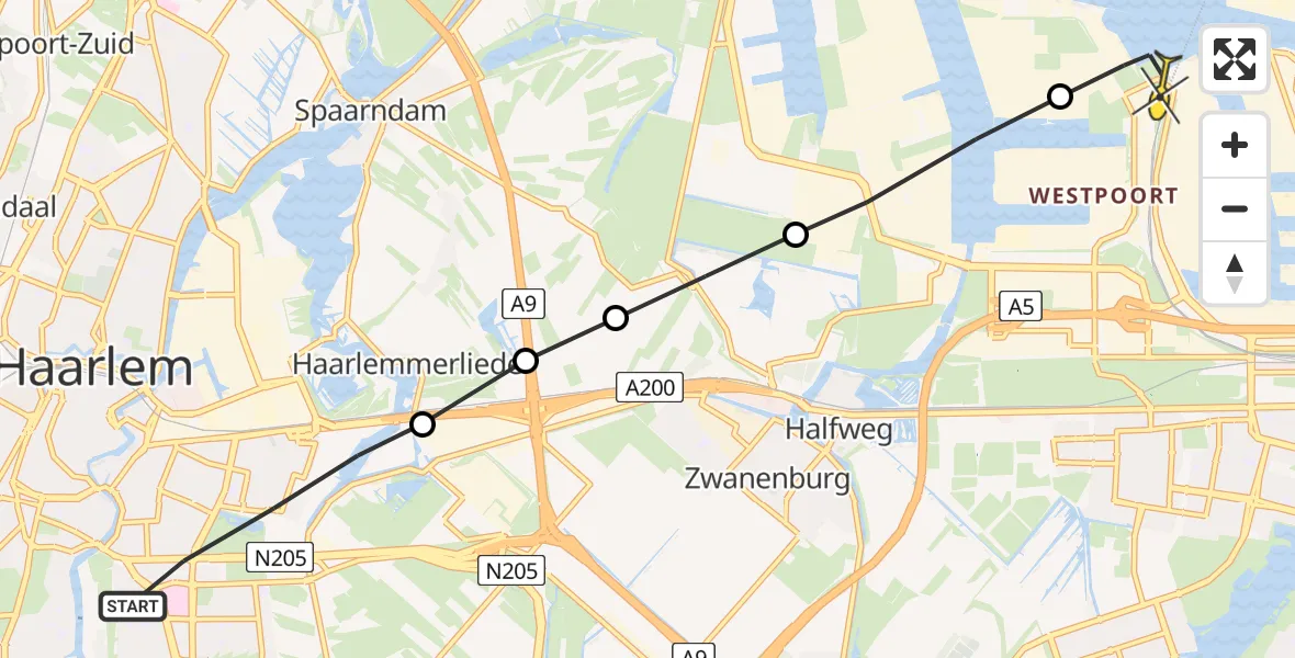 Routekaart van de vlucht: Lifeliner 1 naar Amsterdam Heliport