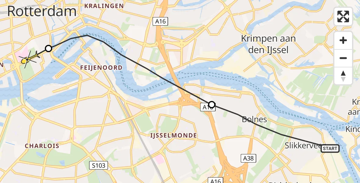 Routekaart van de vlucht: Lifeliner 2 naar Erasmus MC