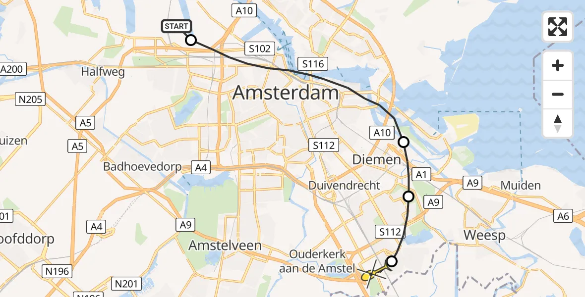 Routekaart van de vlucht: Lifeliner 1 naar Academisch Medisch Centrum (AMC)