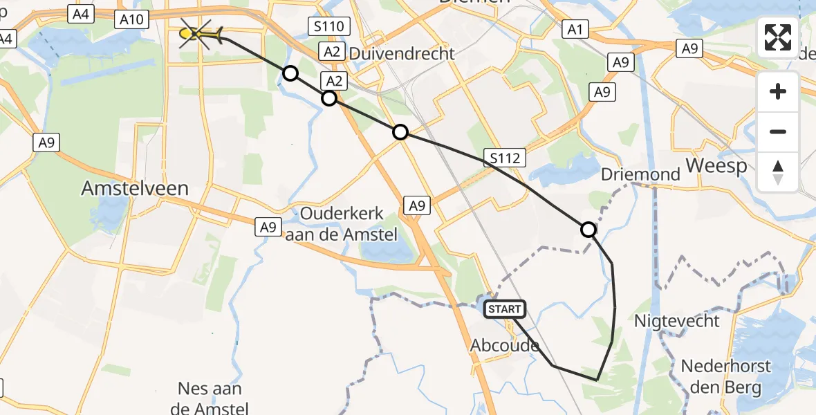 Routekaart van de vlucht: Lifeliner 1 naar VU Medisch Centrum Amsterdam