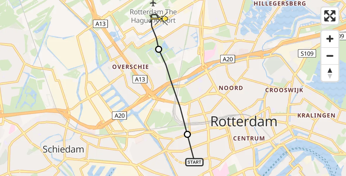 Routekaart van de vlucht: Lifeliner 2 naar Rotterdam The Hague Airport