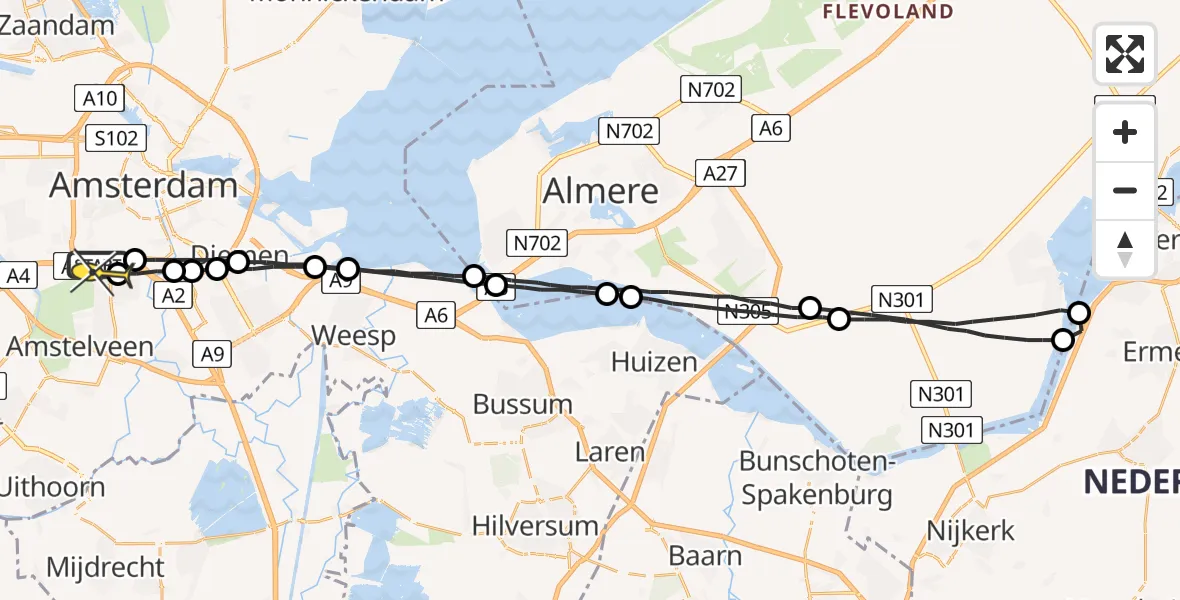 Routekaart van de vlucht: Lifeliner 1 naar VU Medisch Centrum Amsterdam