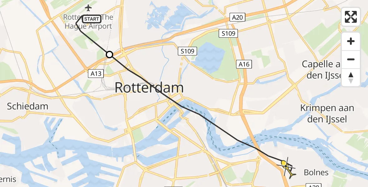 Routekaart van de vlucht: Lifeliner 2 naar Rotterdam