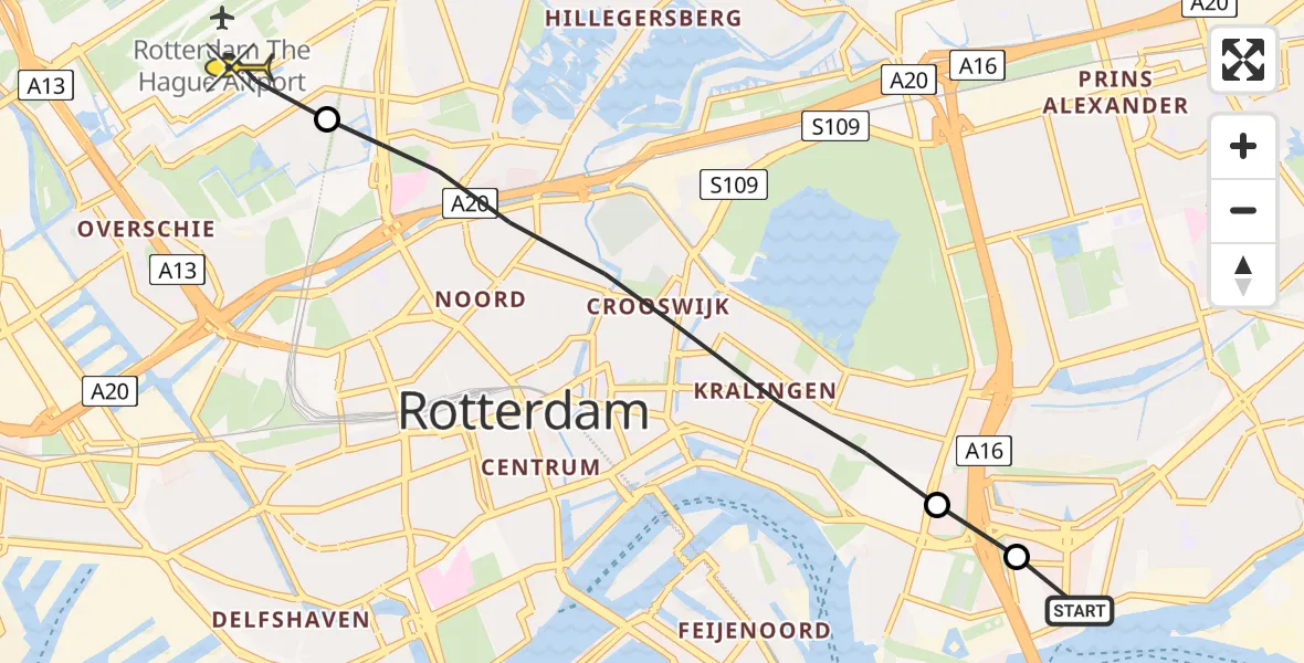 Routekaart van de vlucht: Lifeliner 2 naar Rotterdam The Hague Airport