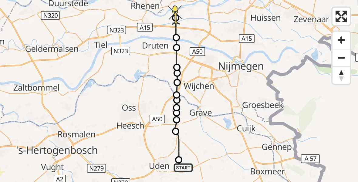 Routekaart van de vlucht: Politieheli naar Randwijk