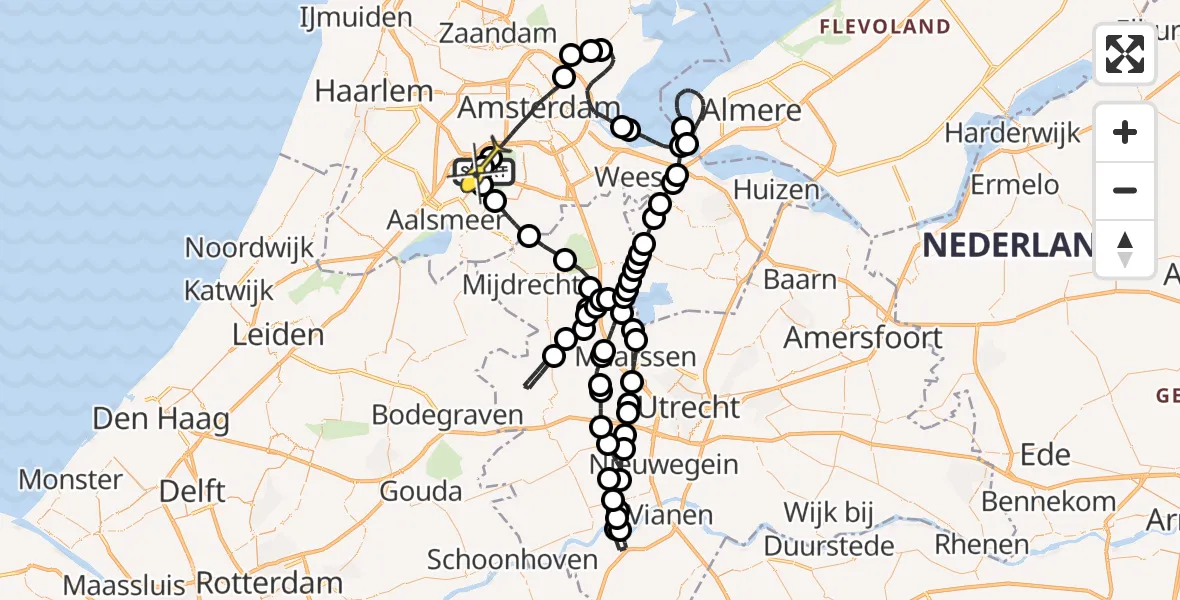 Routekaart van de vlucht: Politieheli naar Schiphol