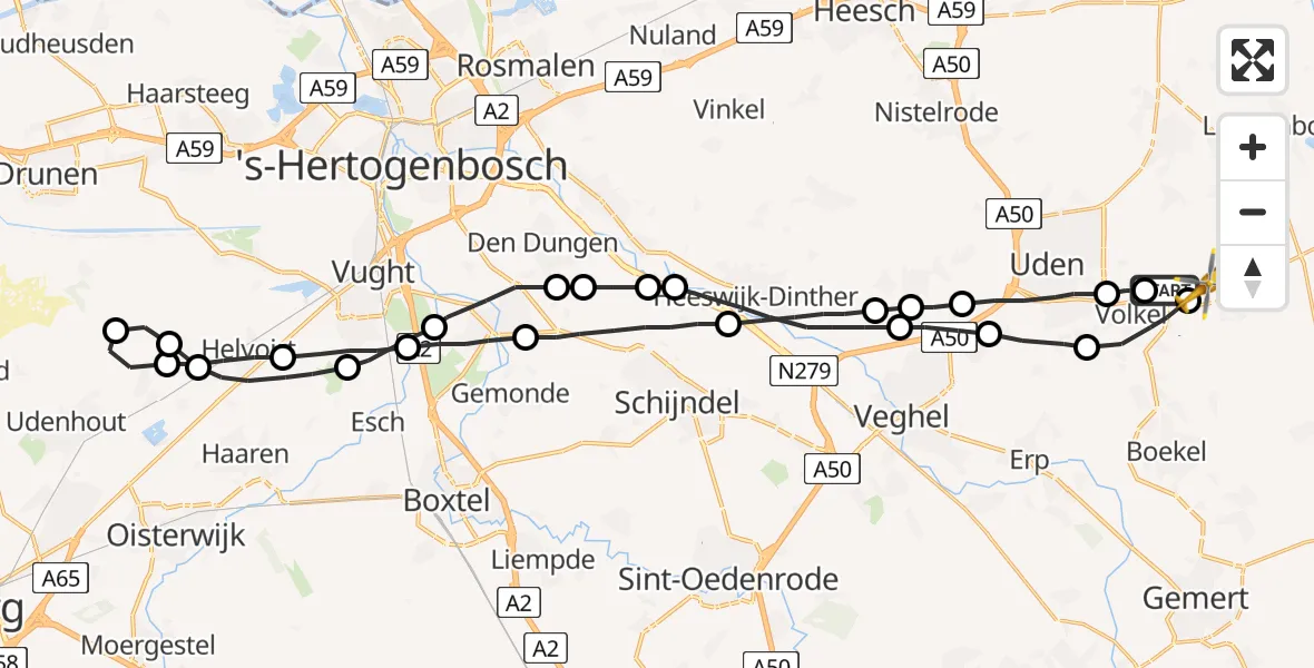 Vluchtroute Traumahelikopter Vliegbasis Volkel - Vliegbasis Volkel, 18 oktober 2022, 14:19