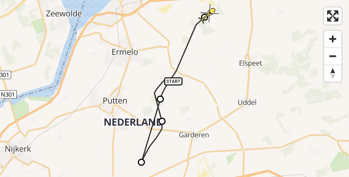 Routekaart van de vlucht: Politiehelikopter naar Hulshorst