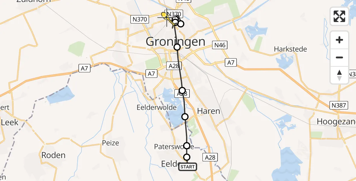 Routekaart van de vlucht: Lifeliner 4 naar Groningen