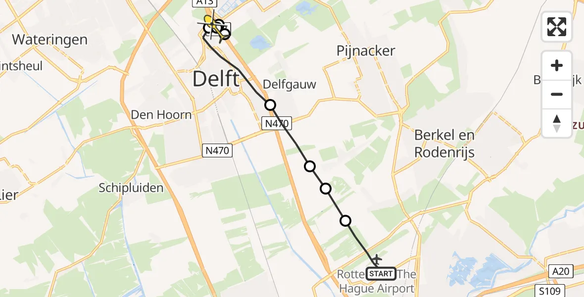 Routekaart van de vlucht: Lifeliner 2 naar Den Haag