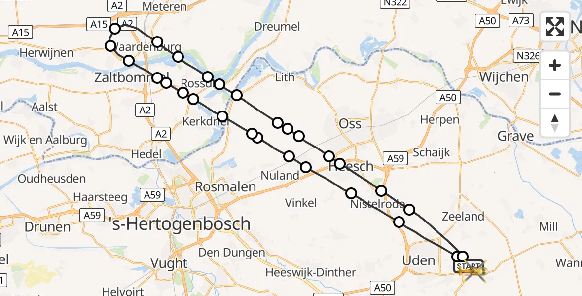 Vluchtroute Traumahelikopter Vliegbasis Volkel - Vliegbasis Volkel, 18 oktober 2022, 15:34