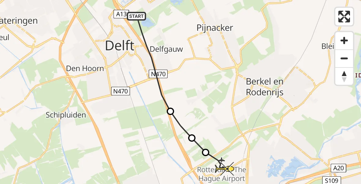 Routekaart van de vlucht: Lifeliner 2 naar Rotterdam The Hague Airport