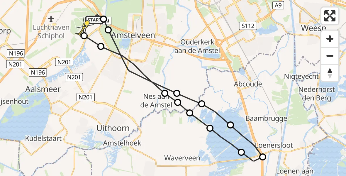 Routekaart van de vlucht: Politieheli naar Schiphol