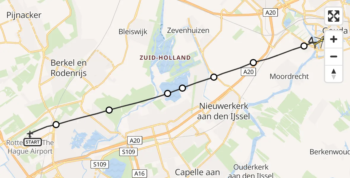 Routekaart van de vlucht: Lifeliner 2 naar Gouda