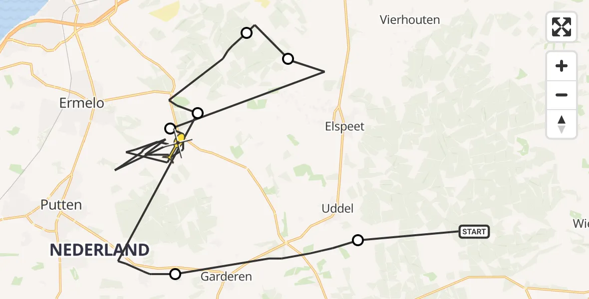 Routekaart van de vlucht: Politieheli naar Ermelo