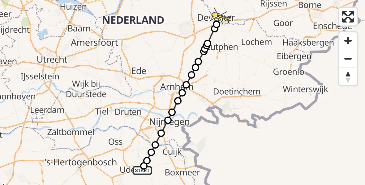 Routekaart van de vlucht: Lifeliner 3 naar Deventer