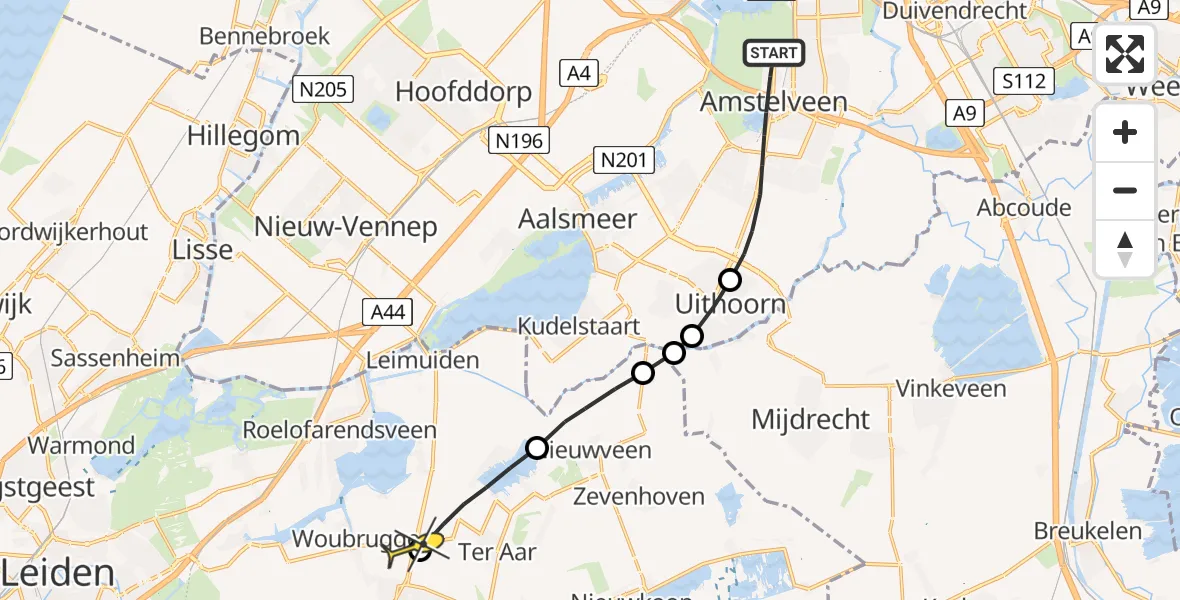 Routekaart van de vlucht: Lifeliner 1 naar Woubrugge