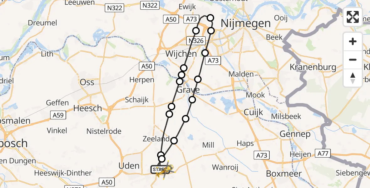 Vluchtroute Traumahelikopter Vliegbasis Volkel - Vliegbasis Volkel, 19 oktober 2022, 06:24