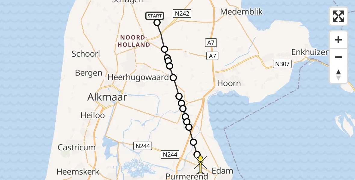 Routekaart van de vlucht: Politieheli naar Purmerend