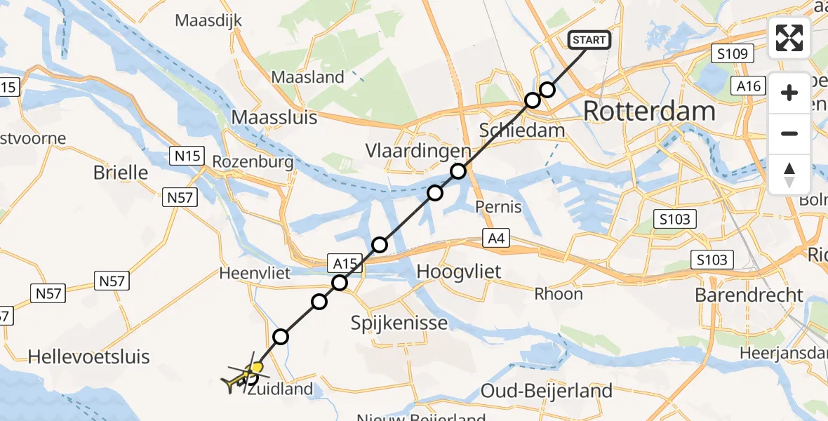 Routekaart van de vlucht: Lifeliner 2 naar Zuidland