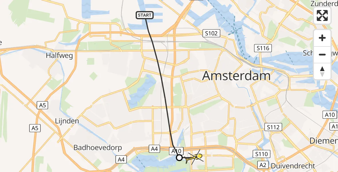 Routekaart van de vlucht: Lifeliner 1 naar VU Medisch Centrum Amsterdam