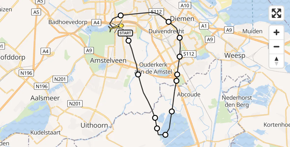 Routekaart van de vlucht: Lifeliner 1 naar VU Medisch Centrum Amsterdam