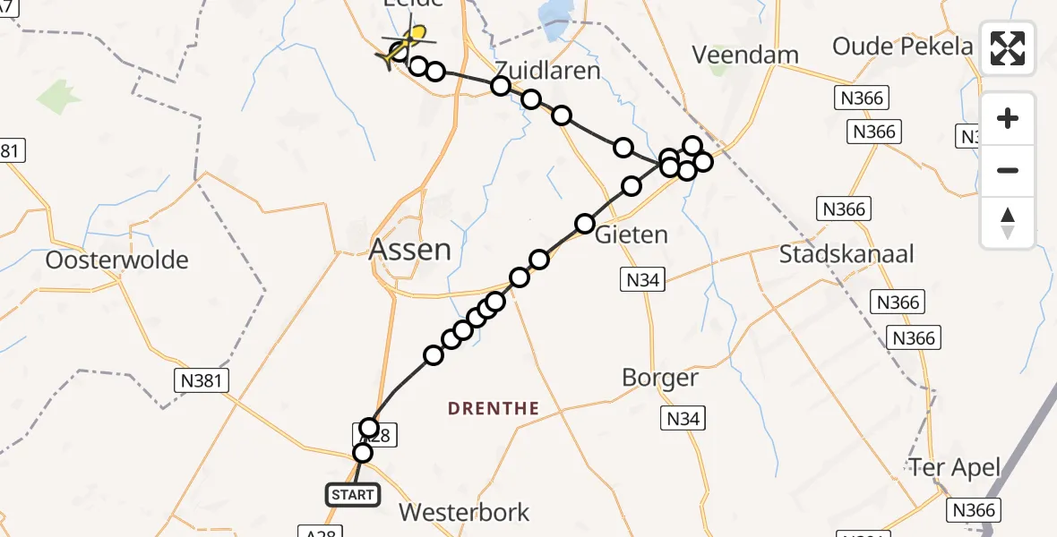 Routekaart van de vlucht: Lifeliner 4 naar Donderen
