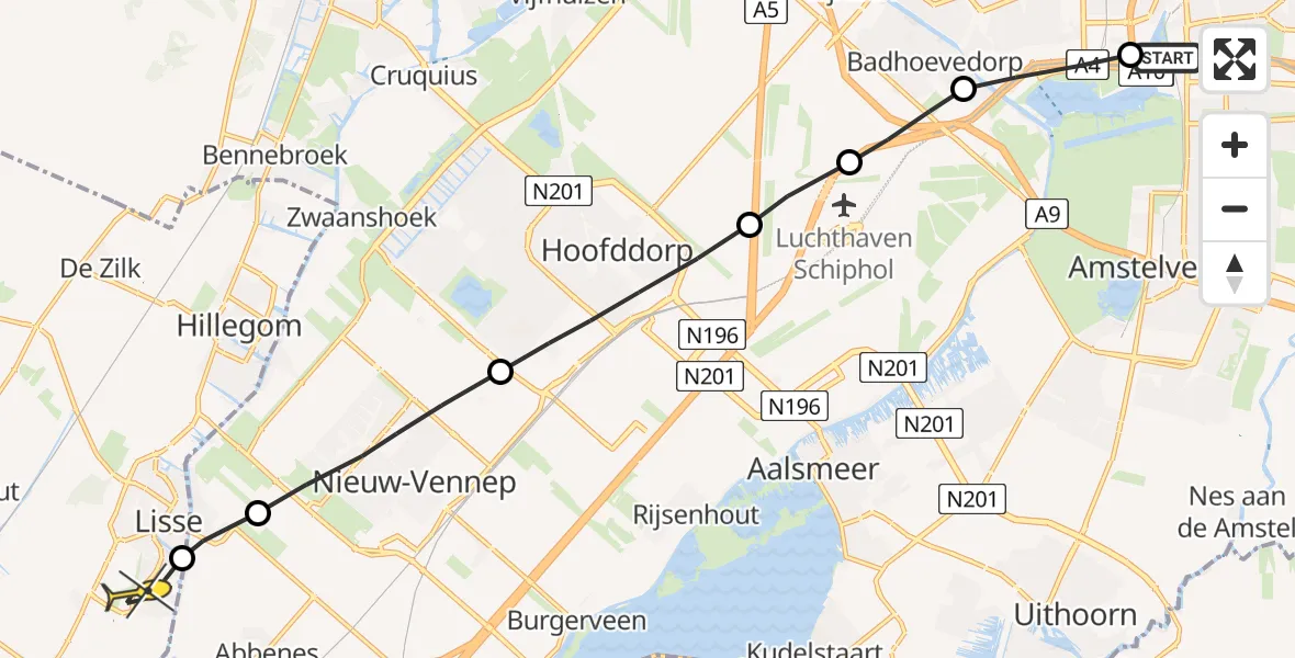 Routekaart van de vlucht: Lifeliner 1 naar Lisse