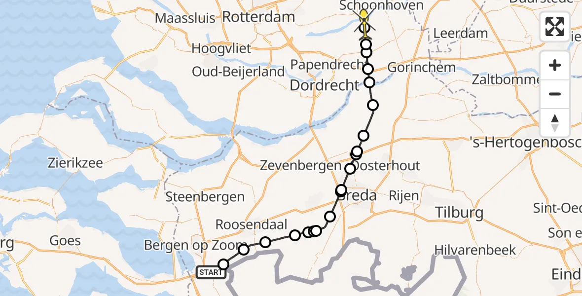 Routekaart van de vlucht: Politieheli naar Streefkerk