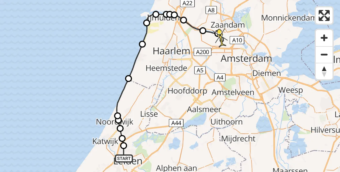 Routekaart van de vlucht: Lifeliner 1 naar Amsterdam Heliport