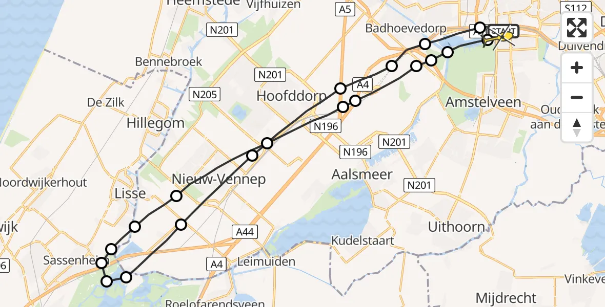 Routekaart van de vlucht: Lifeliner 1 naar VU Medisch Centrum Amsterdam