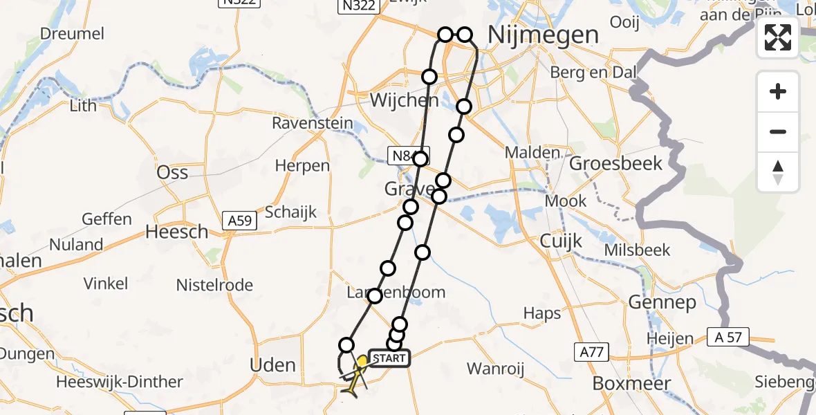 Routekaart van de vlucht: Lifeliner 3 naar Vliegbasis Volkel