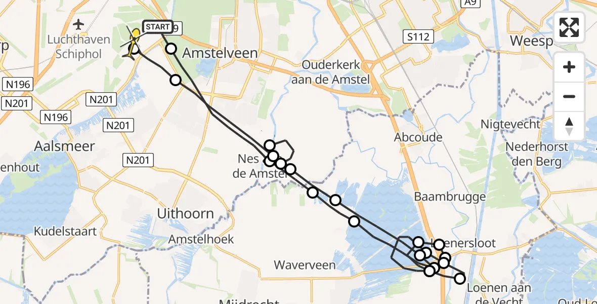 Routekaart van de vlucht: Politieheli naar Schiphol