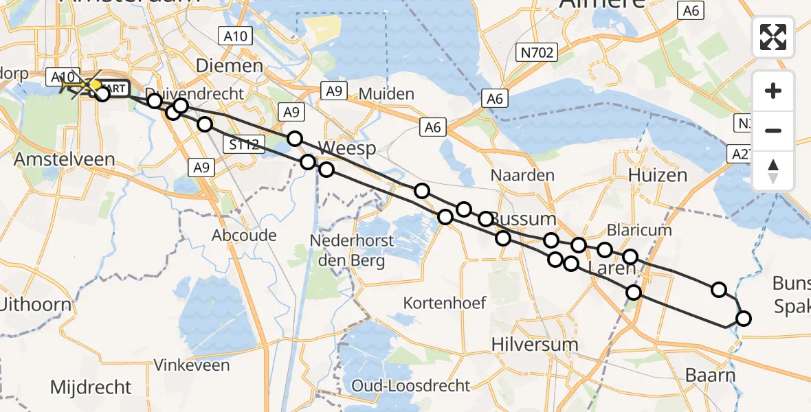 Routekaart van de vlucht: Lifeliner 1 naar VU Medisch Centrum Amsterdam