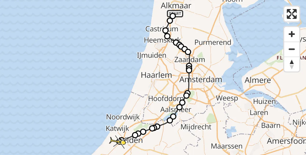 Routekaart van de vlucht: Lifeliner 2 naar Wassenaar