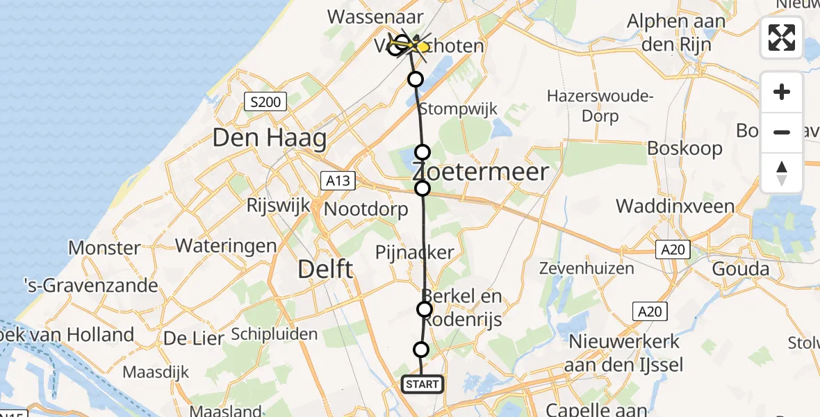 Routekaart van de vlucht: Lifeliner 2 naar Voorschoten