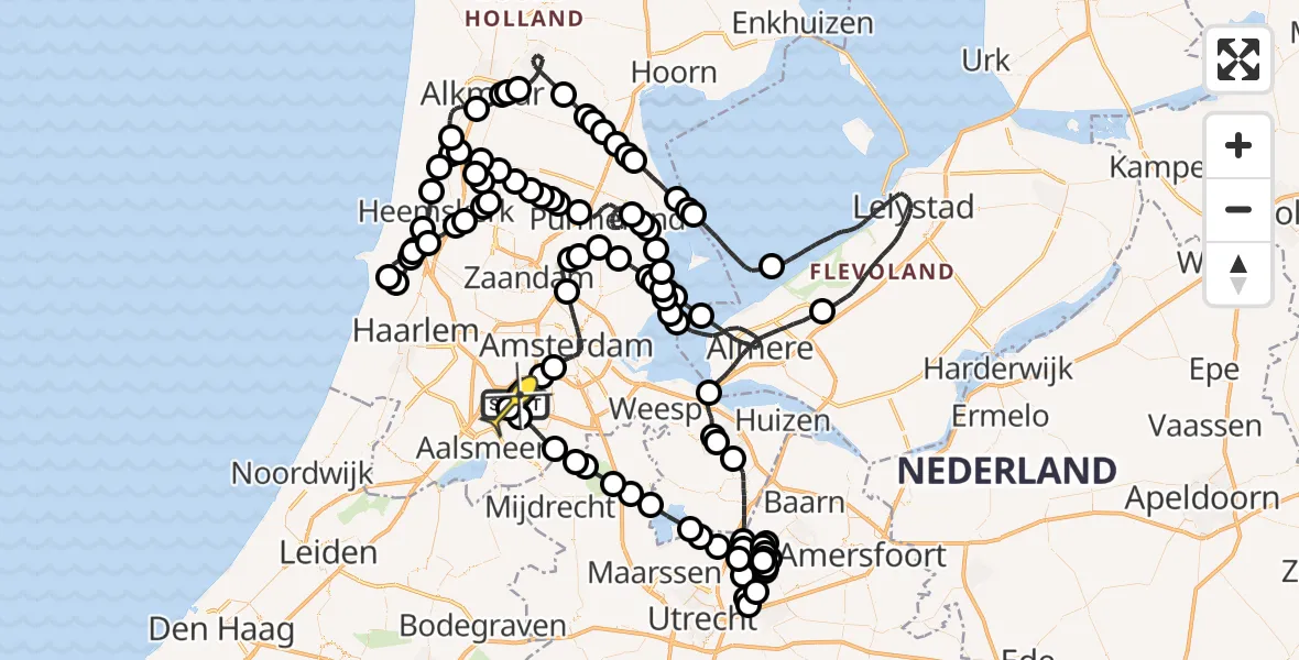 Routekaart van de vlucht: Politieheli naar Schiphol