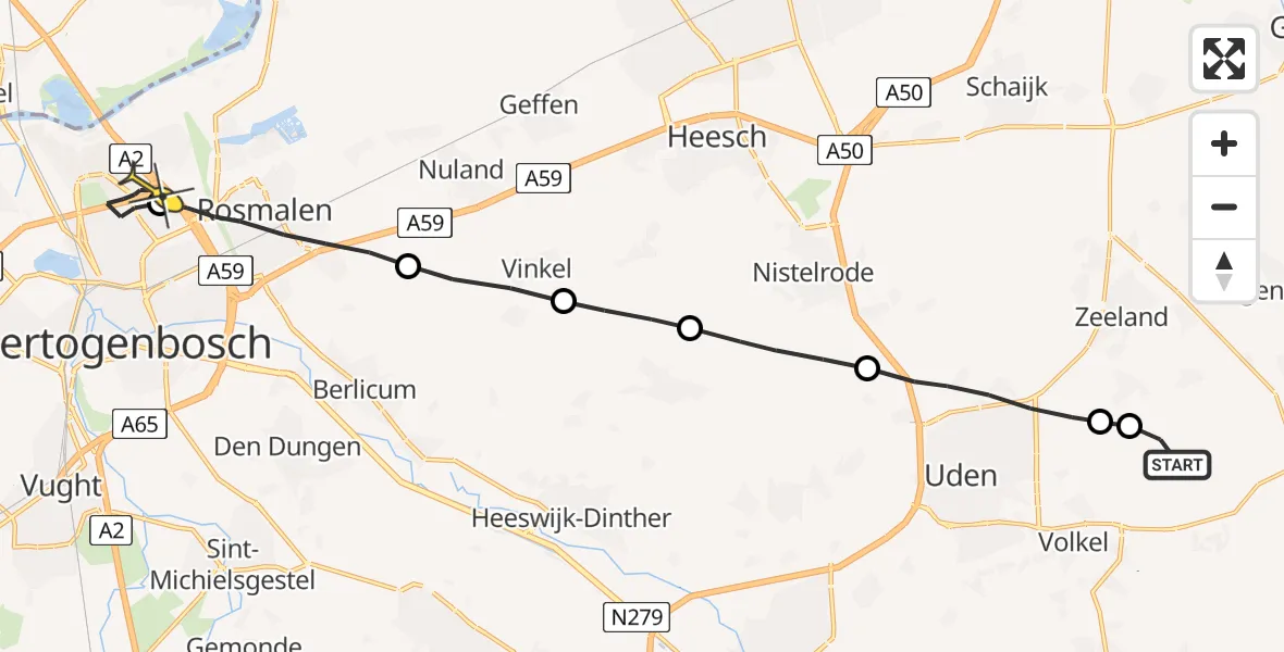 Routekaart van de vlucht: Lifeliner 3 naar 's-Hertogenbosch