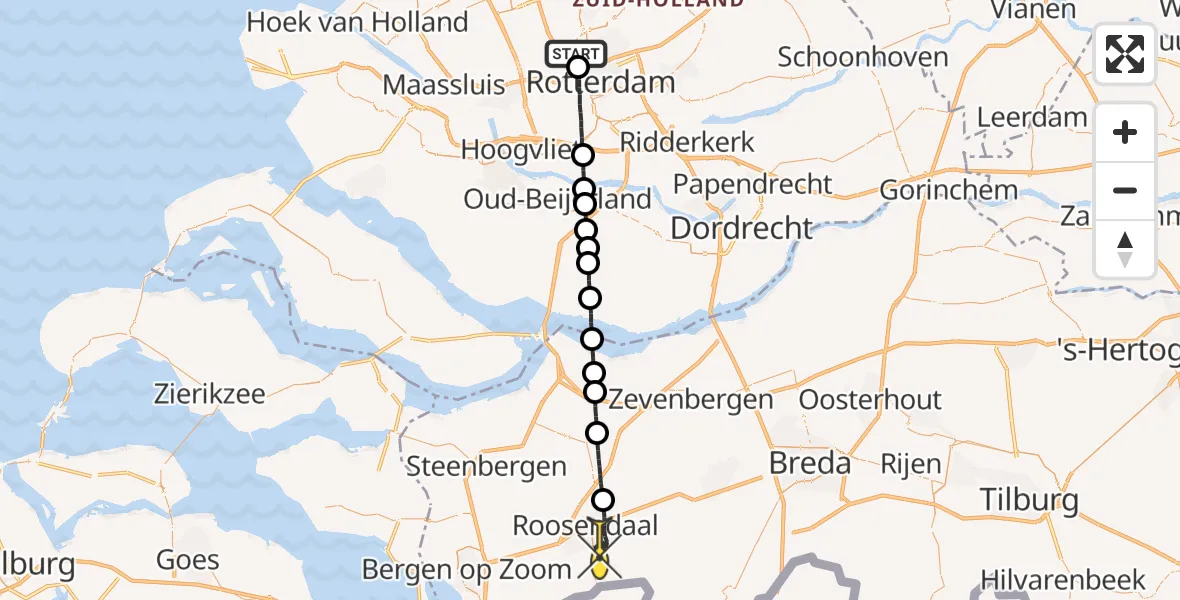 Routekaart van de vlucht: Lifeliner 2 naar Roosendaal