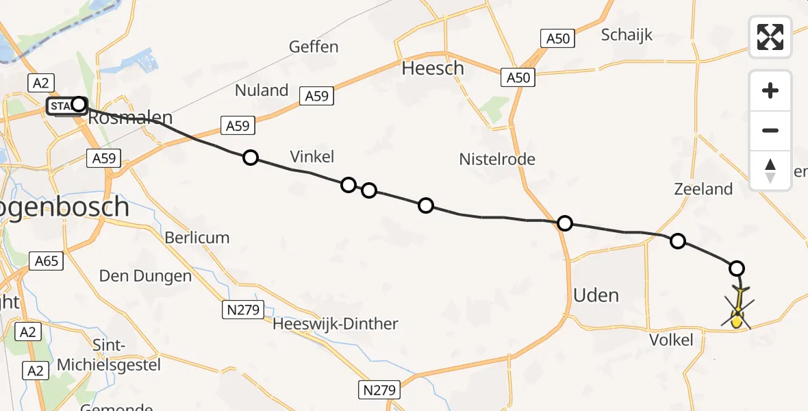 Routekaart van de vlucht: Lifeliner 3 naar Vliegbasis Volkel