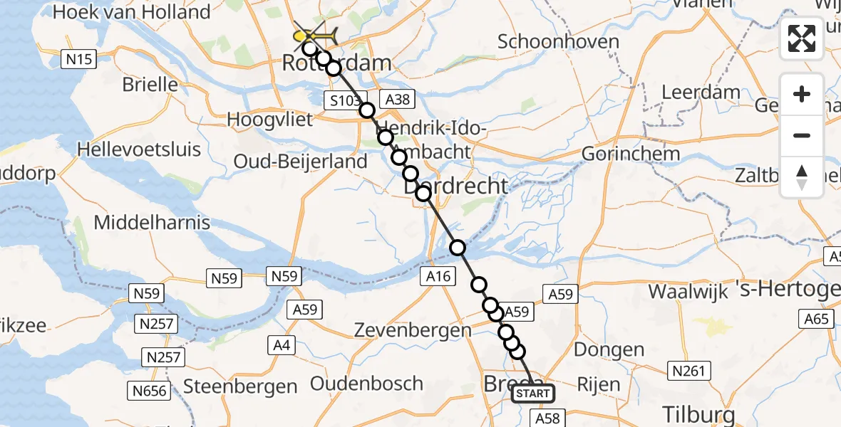 Routekaart van de vlucht: Lifeliner 2 naar Rotterdam The Hague Airport