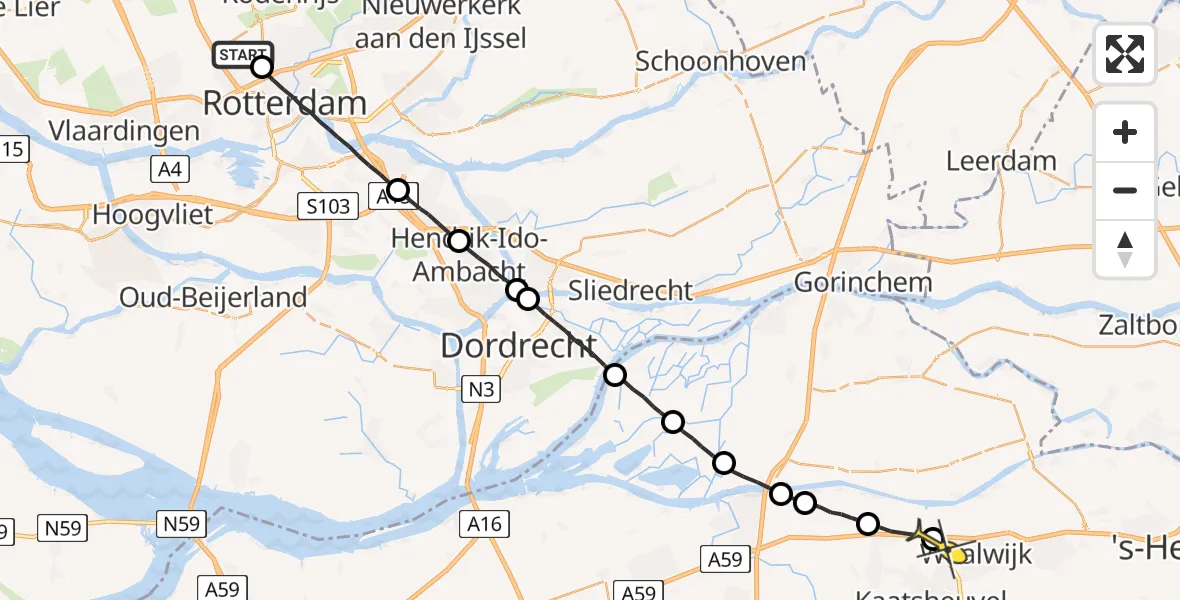 Routekaart van de vlucht: Lifeliner 2 naar Waalwijk