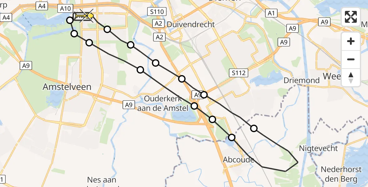 Routekaart van de vlucht: Lifeliner 1 naar VU Medisch Centrum Amsterdam