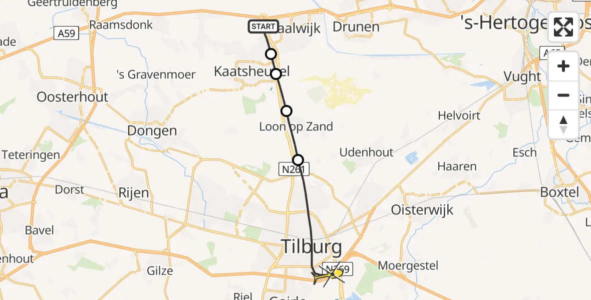 Routekaart van de vlucht: Lifeliner 2 naar Tilburg